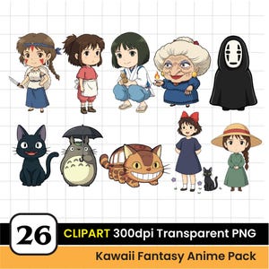 Kawaii Spirit Anime Clipart Bundle: 26 Fantasy PNG Graphics (Digital Download)
