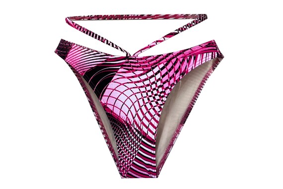 Pink Criss-Cross Bikini Set | Pink White Black Ab… - image 3