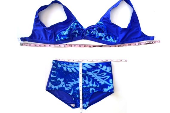 Vintage 90s Deadstock Blue Tropical High-waist Bi… - image 4