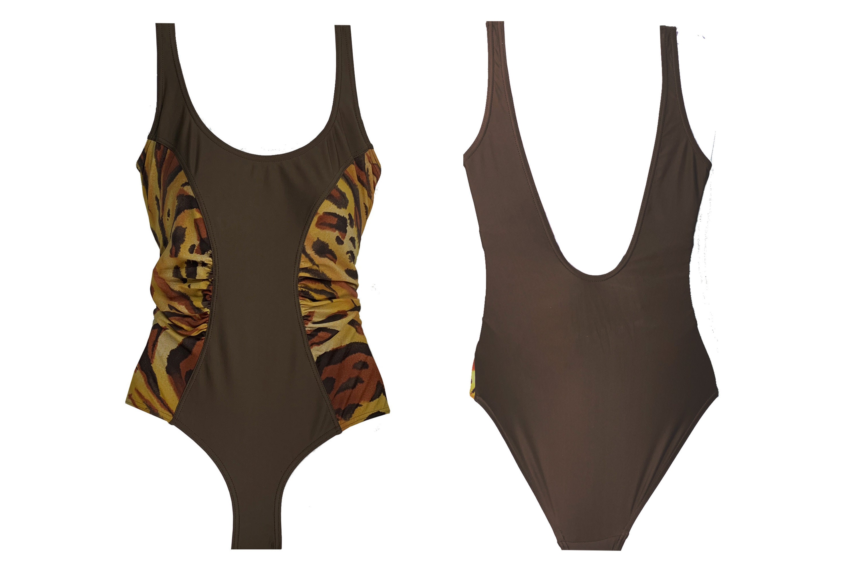 Leopard Print One Piece Swimsuit Brown Tan Women S Etsy