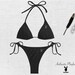 Playboy 90s Vintage Deadstock High-Waist High-Leg Microbikini Set, Black Rhinestones Padded Triangle String Bikini Top 