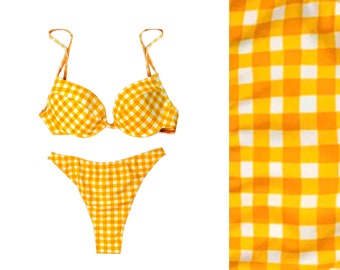 Yellow Gingham High-waist Bikini Set