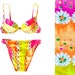 Vintage 90s with a 70s Vibe Yellow Pink Floral High-Waist High-Leg Bikini Set, Underwire Padded Bra Top