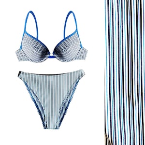 Blue Striped High-waisted Bikini with Padded Top