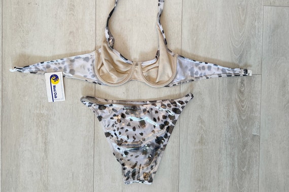 Shimmery White Leopard Bikini, Vintage 90s Deadst… - image 2
