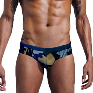 Camo Blue Men&#39;s Swim Brief, Swim Trunk, Men&#39;s Swimsuit