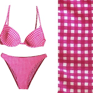 Pink Gingham High-Waisted Bikini Set, Vintage 90s High-Leg Bikini