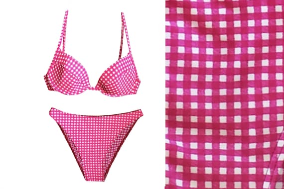 Pink Gingham High-Waisted Bikini Set, Vintage 90s… - image 1