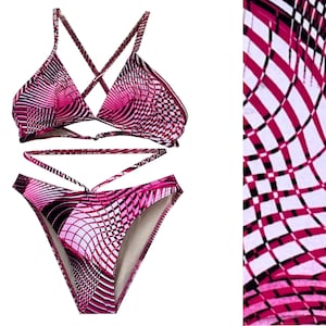 Pink Criss-Cross Bikini Set | Pink White Black Abstract Bikini