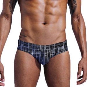 Men's Swim Brief, Black Swimsuit, Abstract Men's Swimwear in Black, Blue or Green