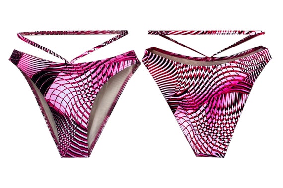 Pink Criss-Cross Bikini Set | Pink White Black Ab… - image 5