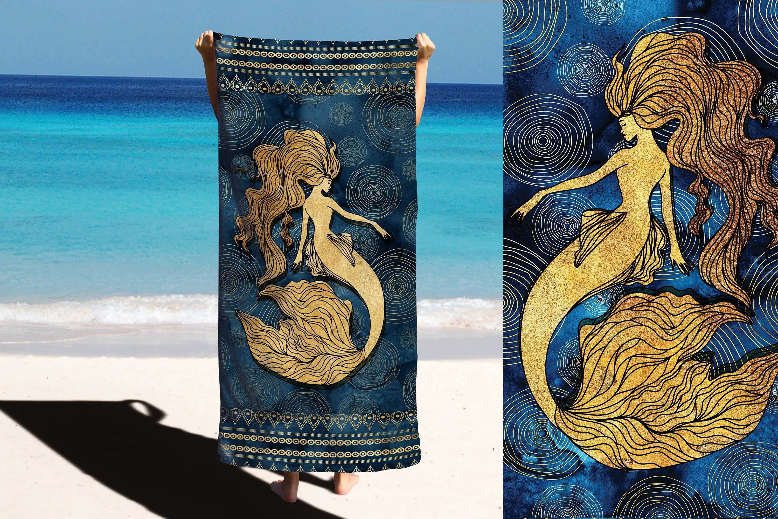 Home & Living Bathroom Personalized Mermaid Beach Towel Turquoise