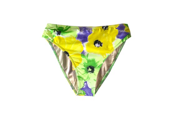 Vintage Deadstock Yellow Lime Floral High-Waist H… - image 3