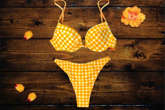 Yellow Gingham High-waist Bikini Set - image 2