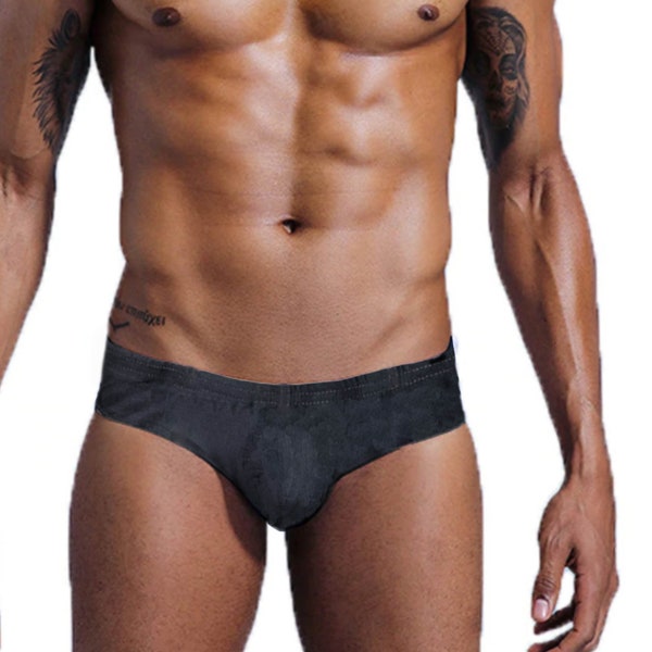 Denim MEN'S Low Rise Swim Brief/ Black Denim Bikini Briefs/Men's Swimsuit