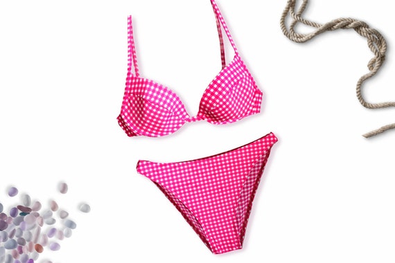 Pink Gingham High-Waisted Bikini Set, Vintage 90s… - image 3