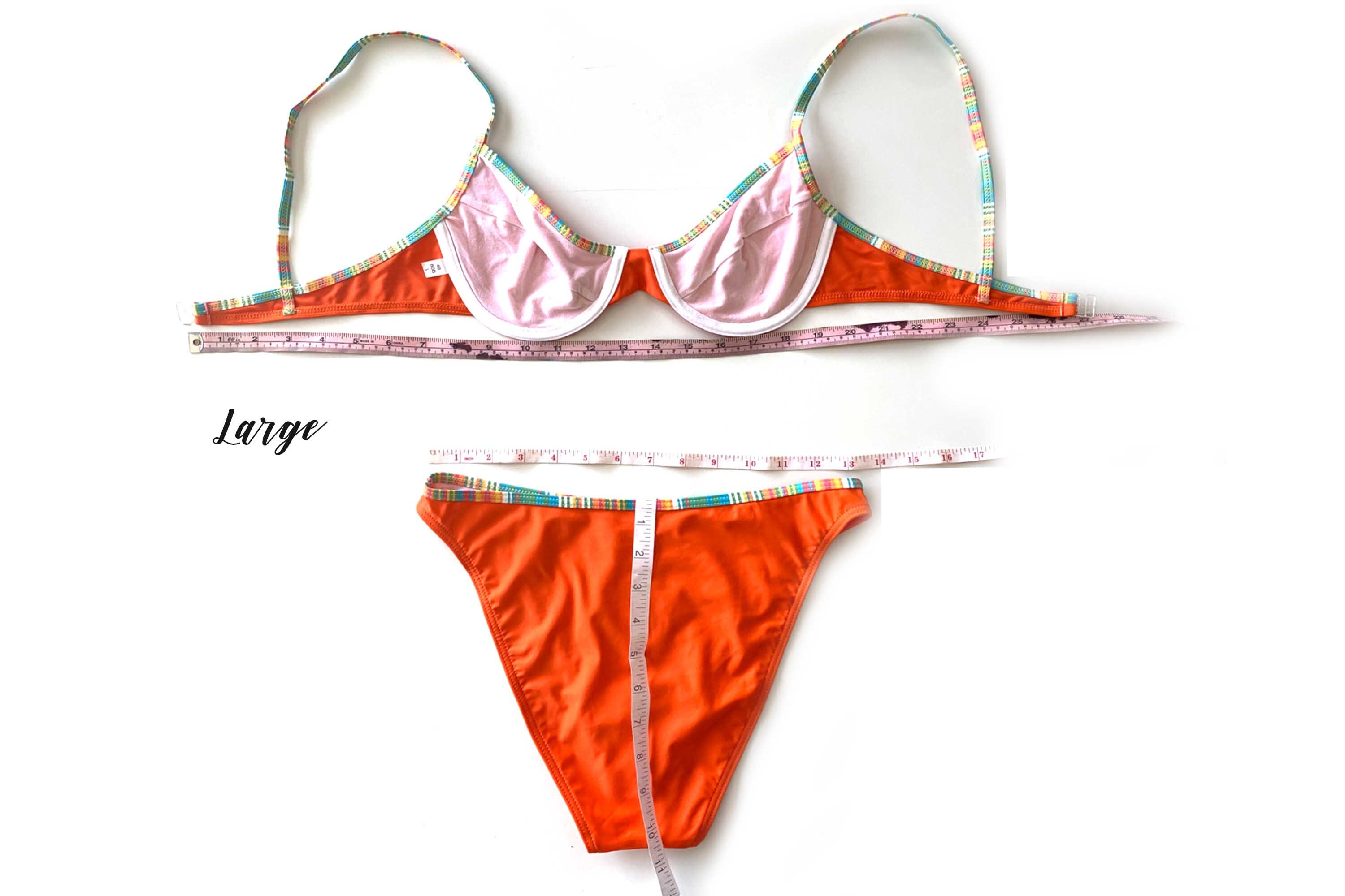 Green Highwaisted, Highleg Bikini Set With Rainbow Striped Piping Etsy