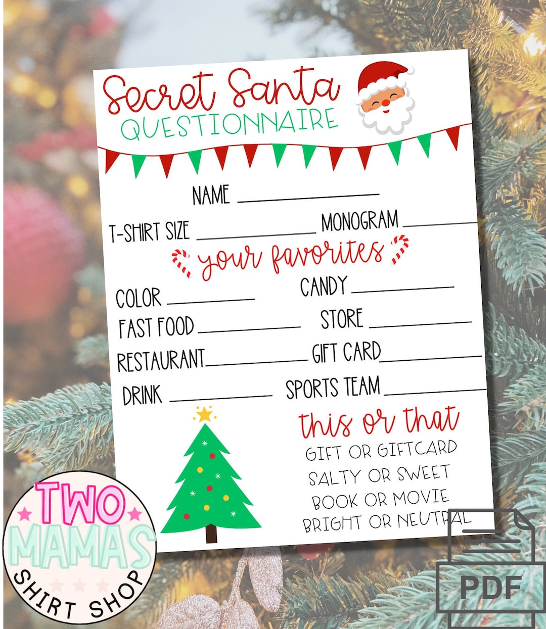 PRINTABLE Secret Santa Questionnaire, Holiday Gift Exchange Form ...