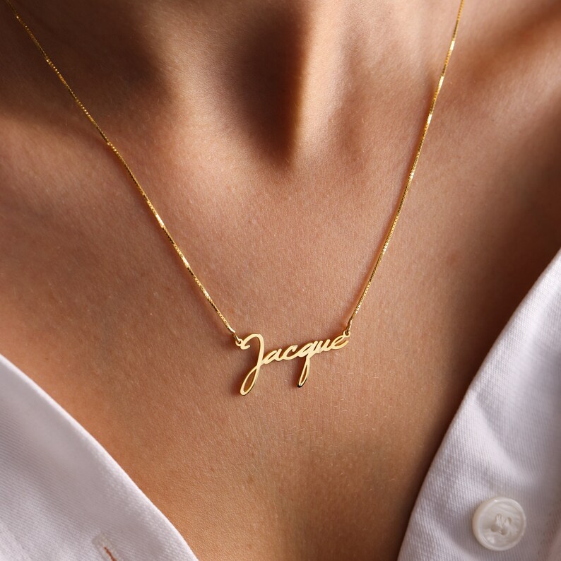 14K Gold Name Necklace Name Necklace in Gold Cursive Name Etsy