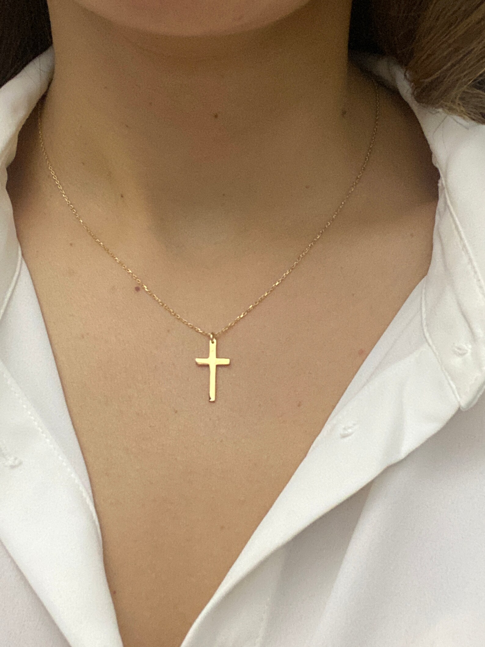 14k Solid Gold Cross Necklace Tiny Cross Necklace Dainty Etsy