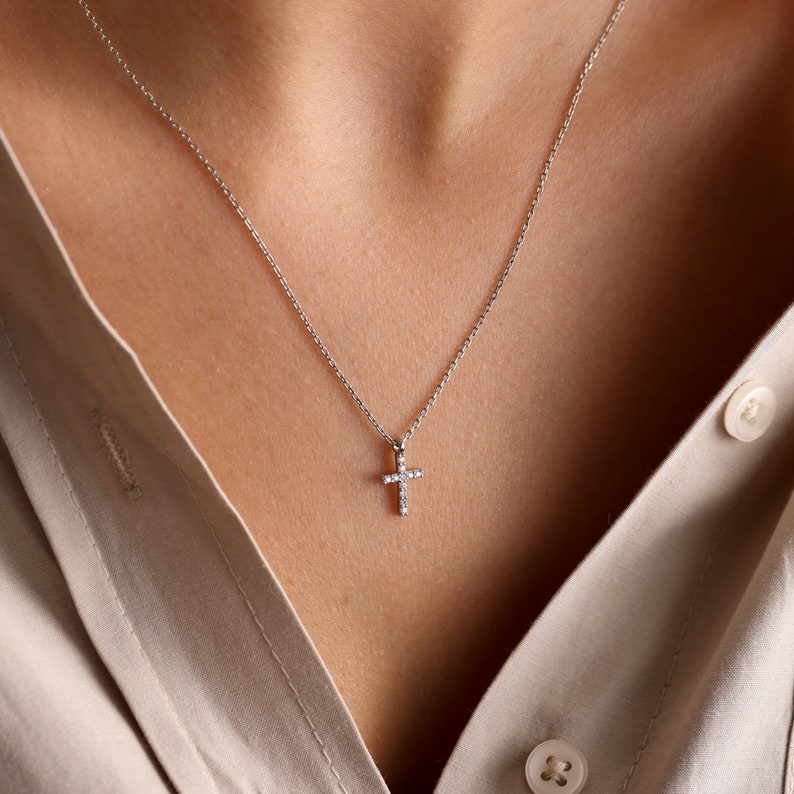 Gold Cross Necklace Dainty Cross Necklace 14k Solid Gold Etsy