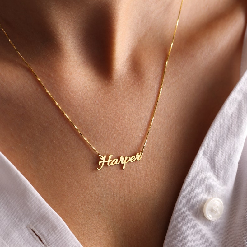 14K Gold Name Necklace Name Necklace in Gold Cursive Name Etsy