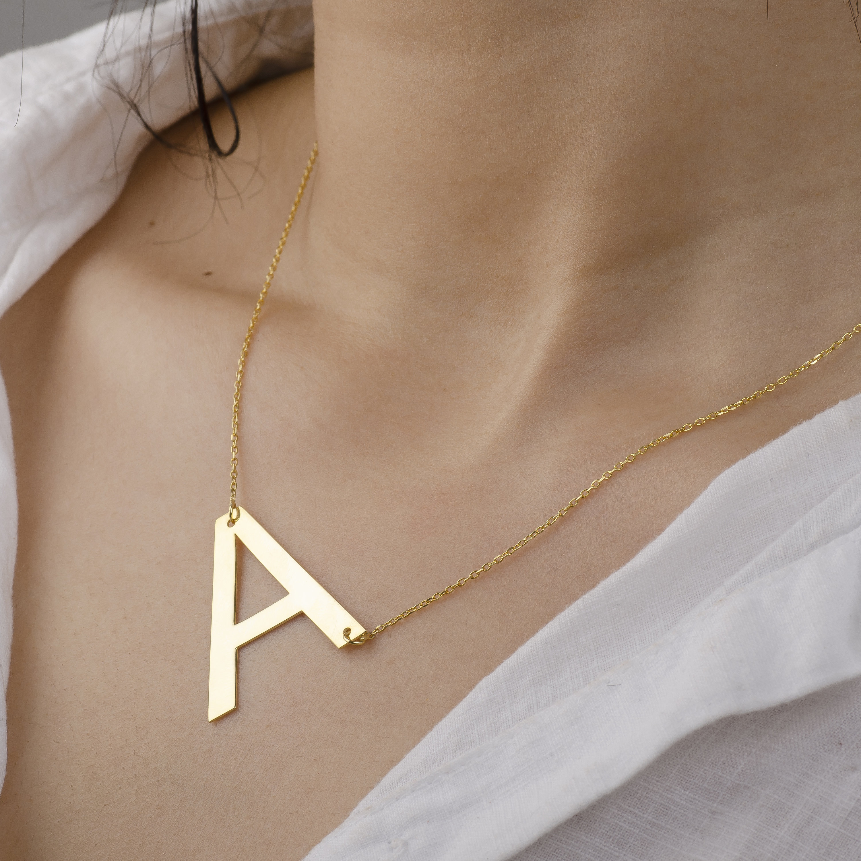 Custom Sideways Initial Necklace Large Letter Necklace Etsy