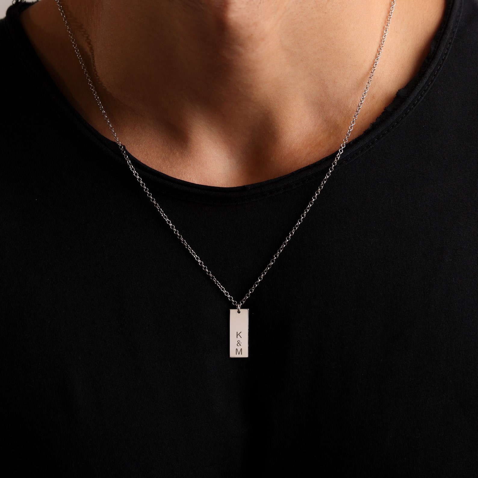 Mens Initial Necklace Mens Name Necklace Mens Necklace Etsy