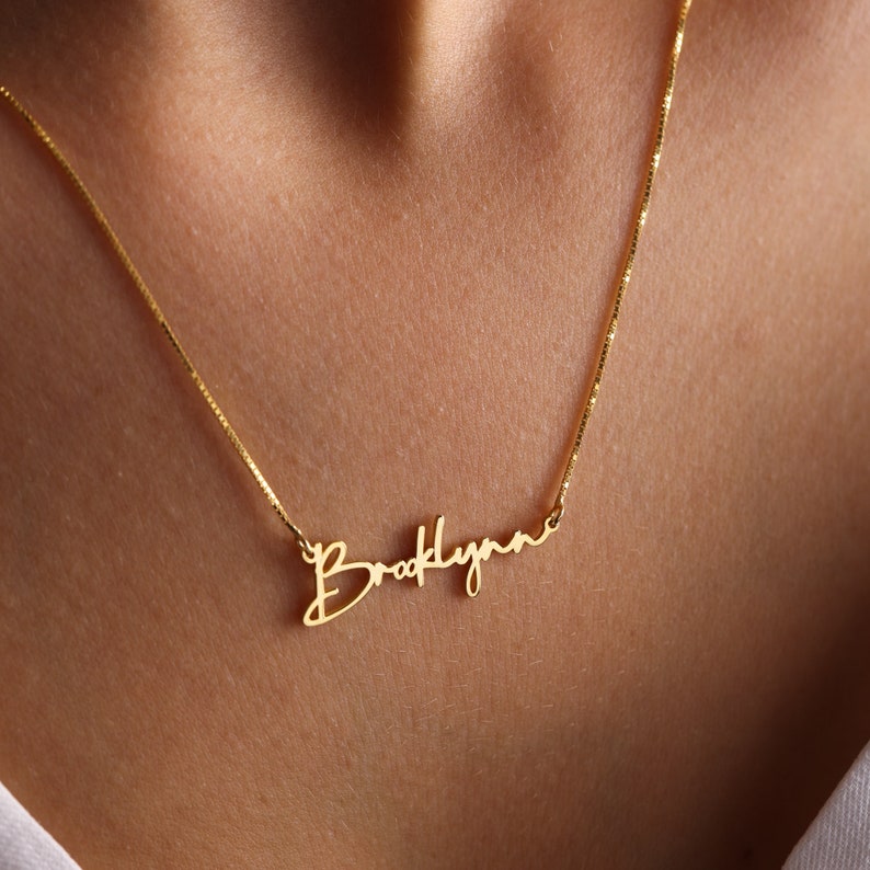 14K Gold Name Necklace Name Necklace in Gold Cursive Name Etsy