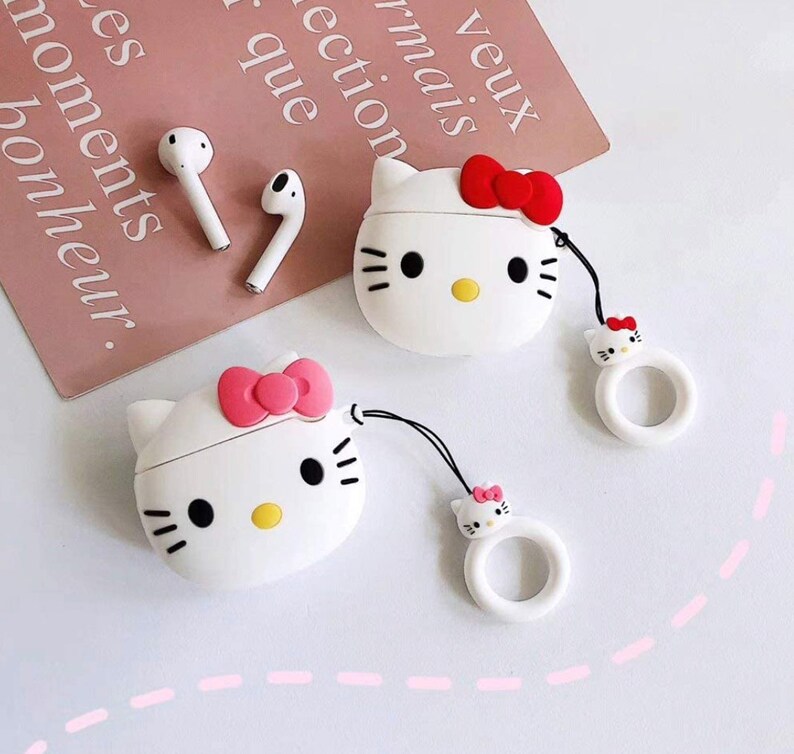 Hello Kitty AirPods Case with Keychain Silicone Cover Skin | Etsy