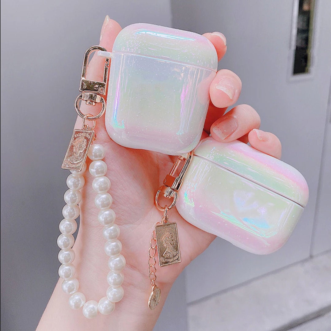 Luxury Matte Black Silicone Soft Case For Apple AirPods Pro 2 3 Pearl  Bracelet With Shell Pendant Earphone Cover For AirPods 3 2