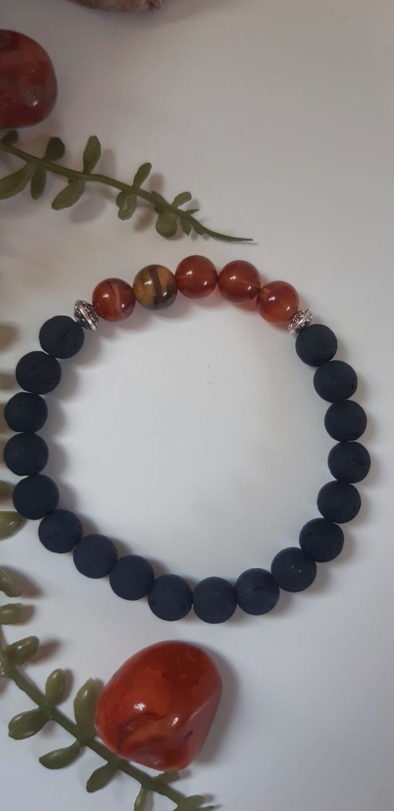 Red Agate and Tigers Eye Lava Rock Bracelet