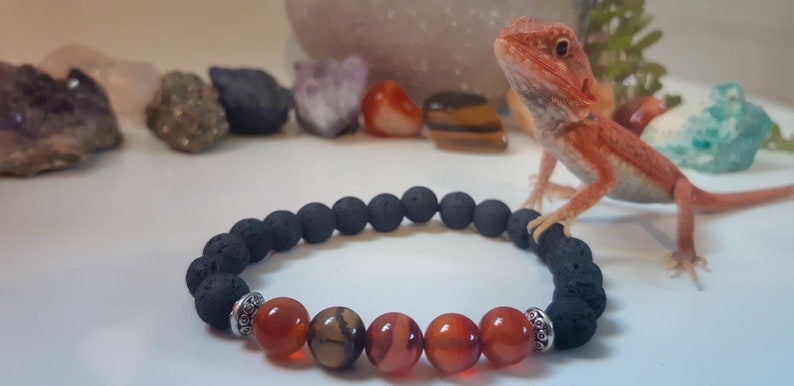 Red Agate and Tigers Eye Lava Rock Bracelet