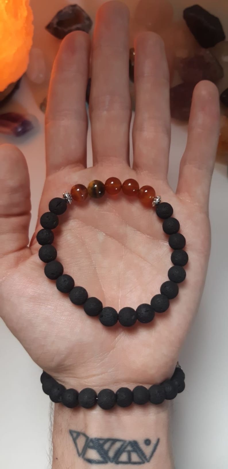 Red Agate and Tigers Eye Lava Rock Bracelet