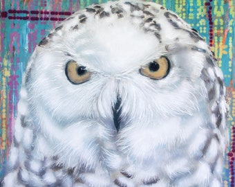 Opinionated snowy owl, an original acrylic painting by Canadian artist Brian Longfield