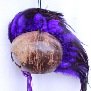 3&quot; Coconut Purple Feathers Ikaika Hawaiian Warrior Helmet Hawaii Car Decor