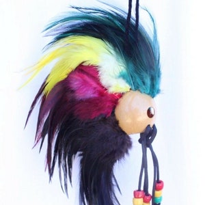 1&quot; Kamani Nut Rasta Colored Feathers Ikaika Hawaiian Warrior Helmet Hawaii Car Vehicle Decor