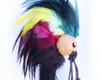 1&quot; Kamani Nut Rasta Colored Feathers Ikaika Hawaiian Warrior Helmet Hawaii Car Vehicle Decor