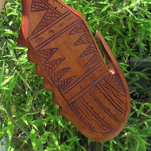 Hawaiian Hand Made Wall Decor Solid Wood Polynesian Engraved Tribal Design Paddle