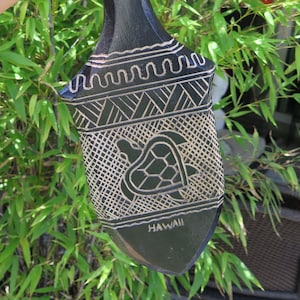 Hawaiian Hand Made Wall Decor Solid Black Wood Polynesian Honu Turtle Engraved Tribal Design Paddle