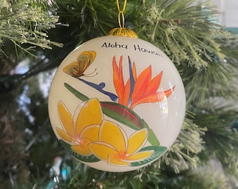 手描きハワイアンハイビスカスの花極楽鳥ハワイ島熱帯植物葉クリスマス