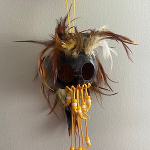 2.5&quot; Coconut Kamani Ikaika Yellow Brown Hawaiian Helmet Car Decor Hanging