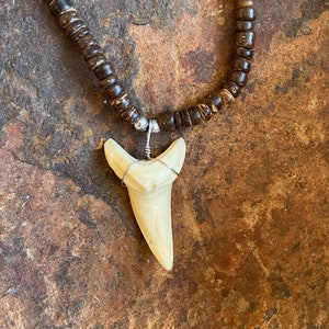 Hawaiian Design Jewelry Bone Powder Shark Tooth w/ 18&quot; Coconut & Wood Beads Necklace