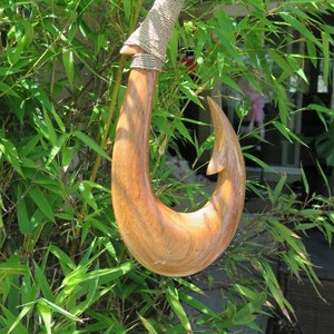 Hawaiian Hand Made Wall Decor Plaques Solid Wood Polynesian Fish Hook Engraved Tribal Design