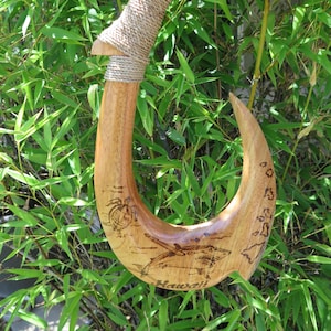 Hawaiian Islands Hand Made Shark Wall Decor Plaques Solid Wood Polynesian Fish Hook Engraved Tribal Scrolling Design