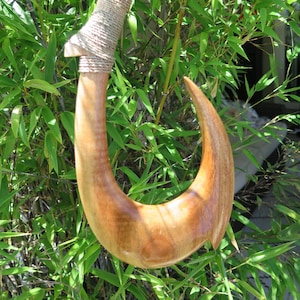 Hawaiian Hand Made Wall Decor Plaques Solid Wood Polynesian Fish Hook Engraved Tribal Design