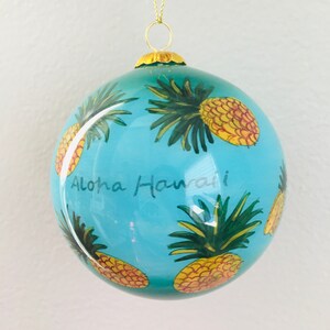 Hand Painted Hawaii Pineapple Hawaiian Christmas Glass Ornament