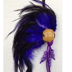 1&quot; Kamani Nut Purple Feathers Ikaika Hawaiian Warrior Helmet Hawaii Car Vehicle Decor