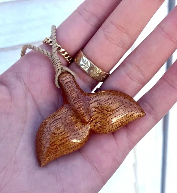 Hawaiian Jewelry Genuine Koa Wood Whale Tail Pendant Choker