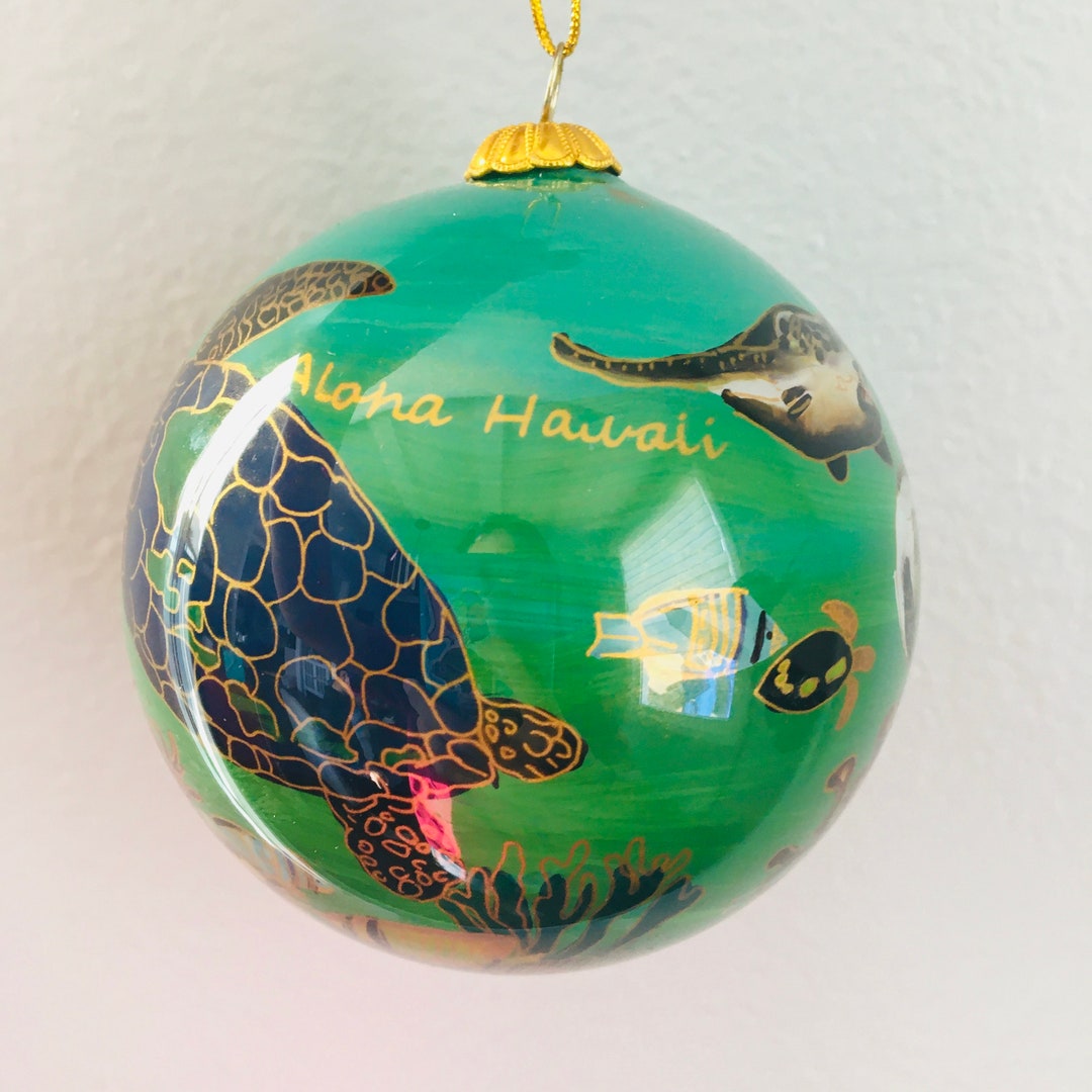 Hand Painted Hawaiian Honu Sea Turtle Hawaii Ocean Life Christmas Glass